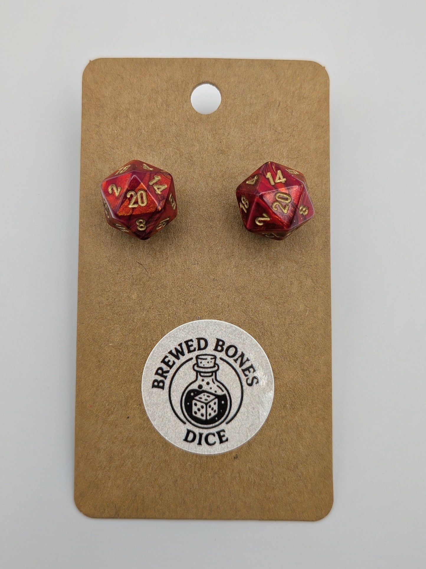 Red D20 dice earrings
