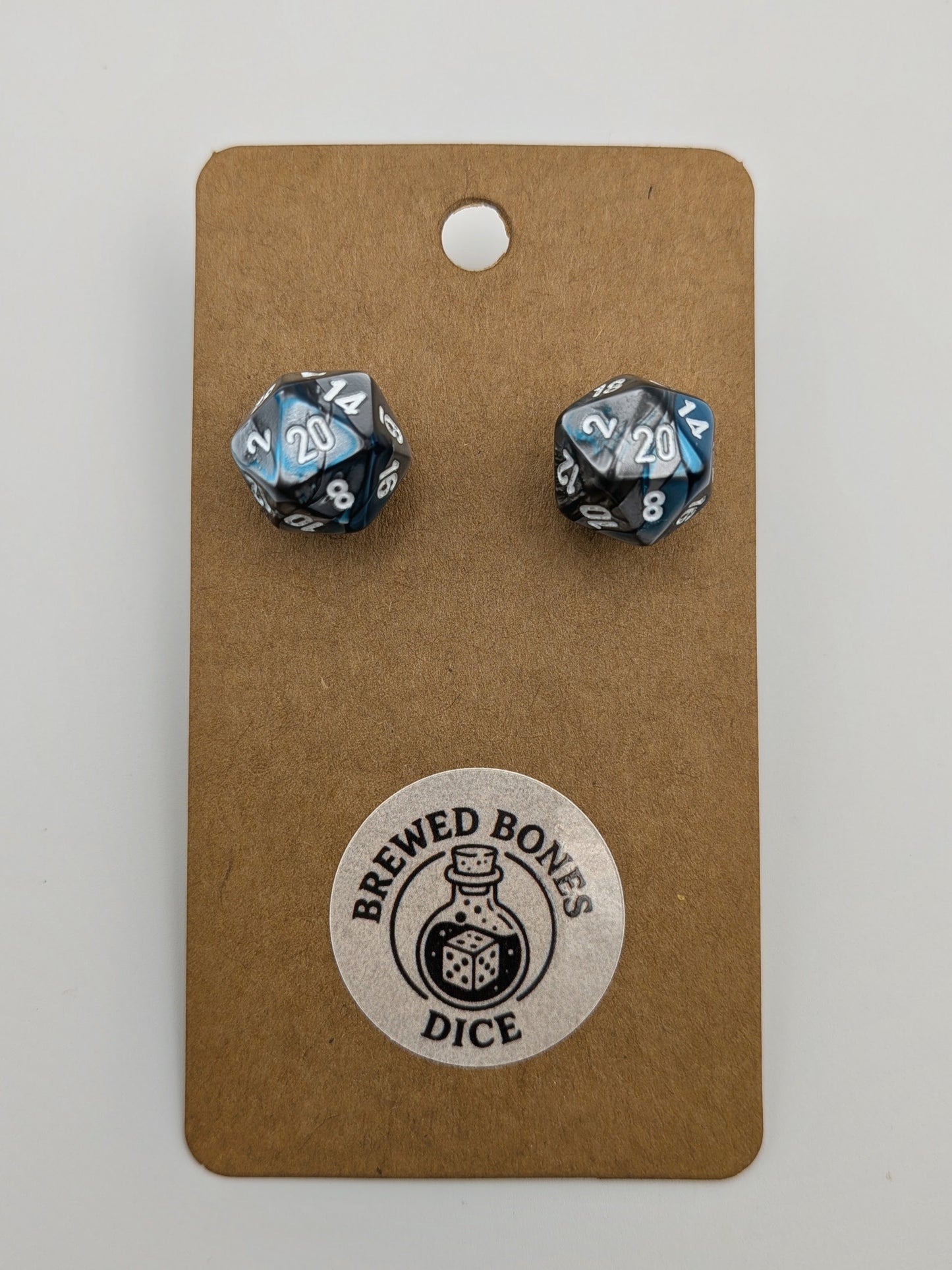 Blue and Silver D20 Dice Earrings