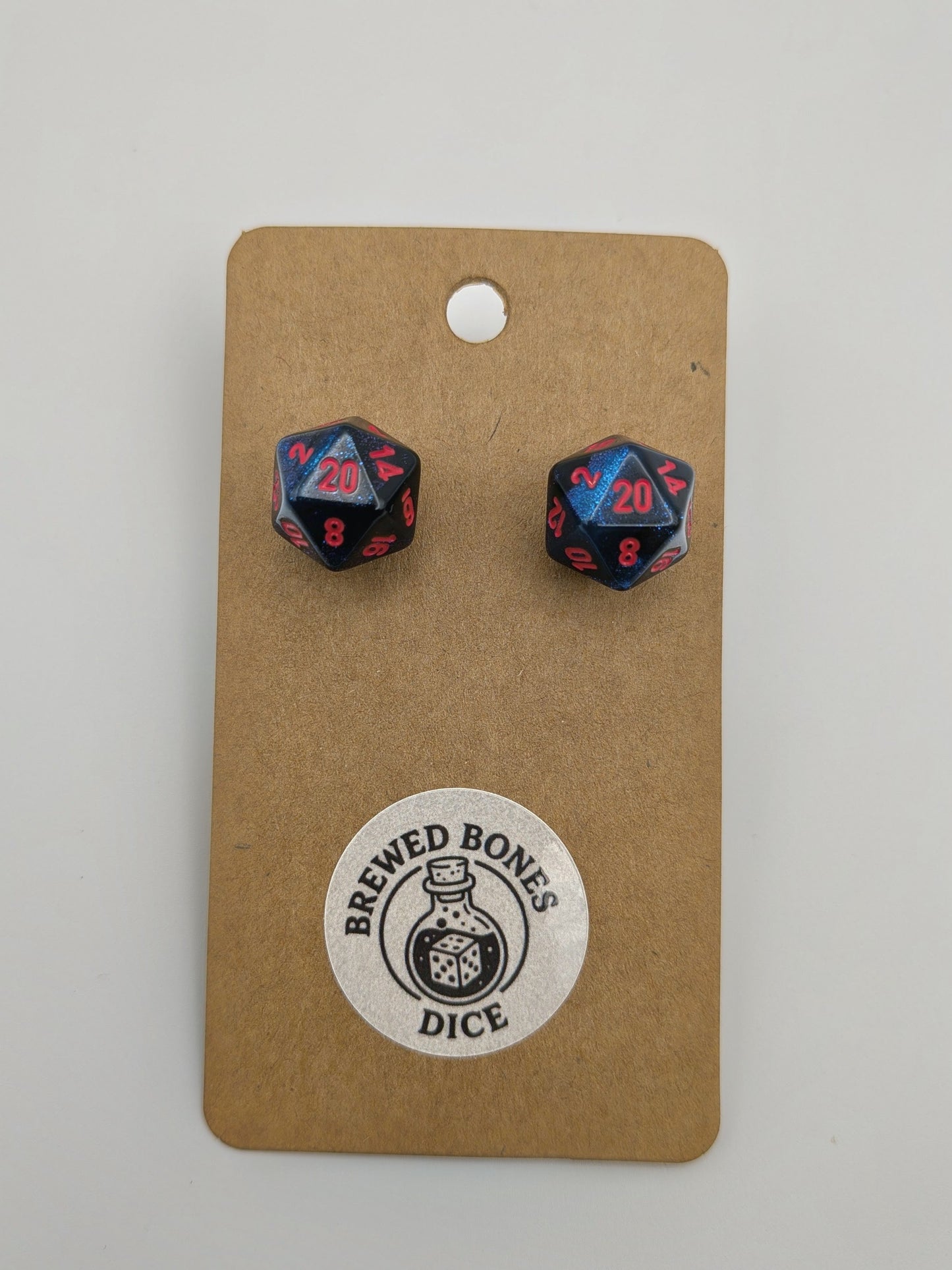 Black with Blue sparkle D20 Dice Earrings