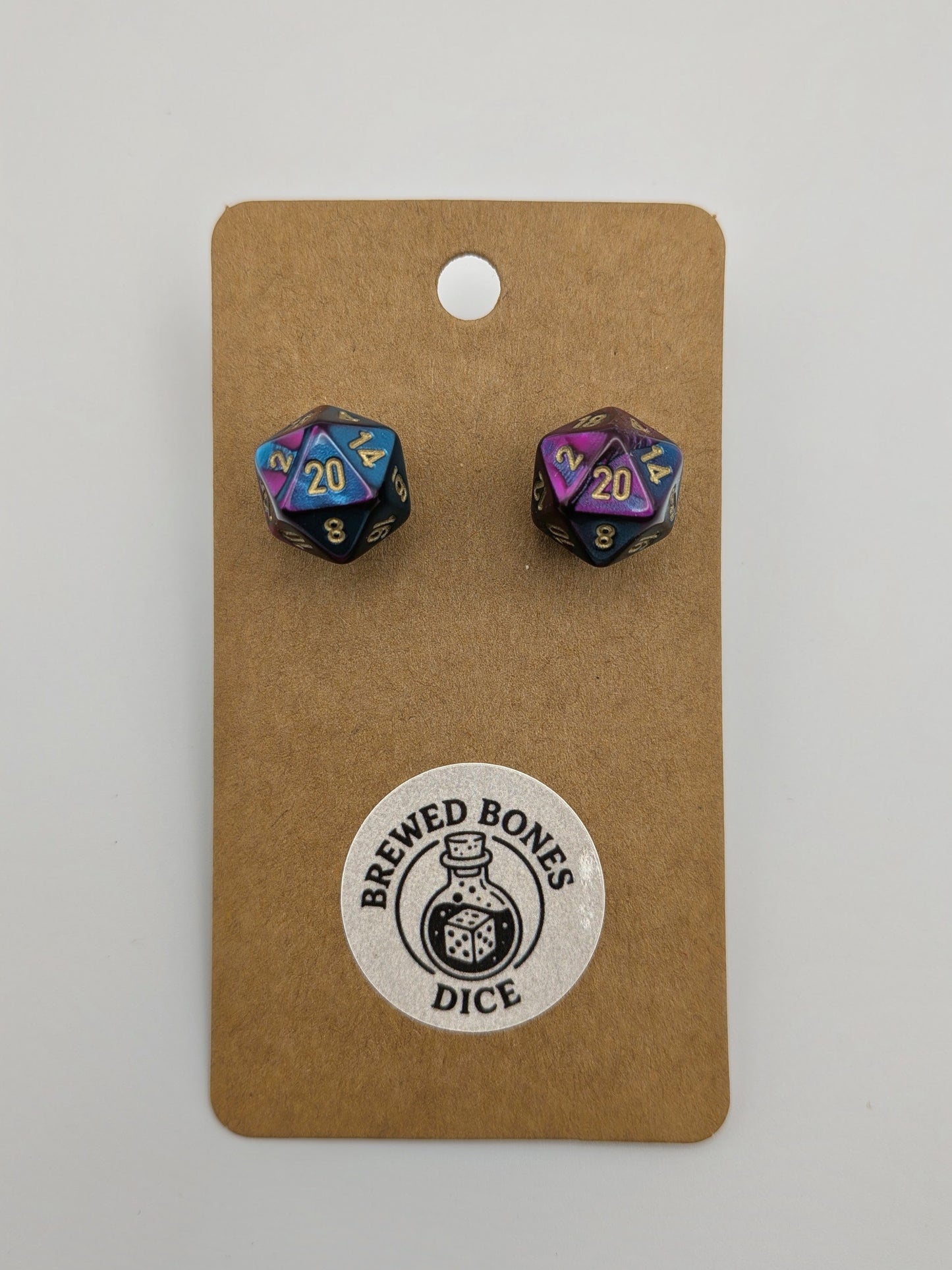 Blue and Purple D20 Dice Earrings