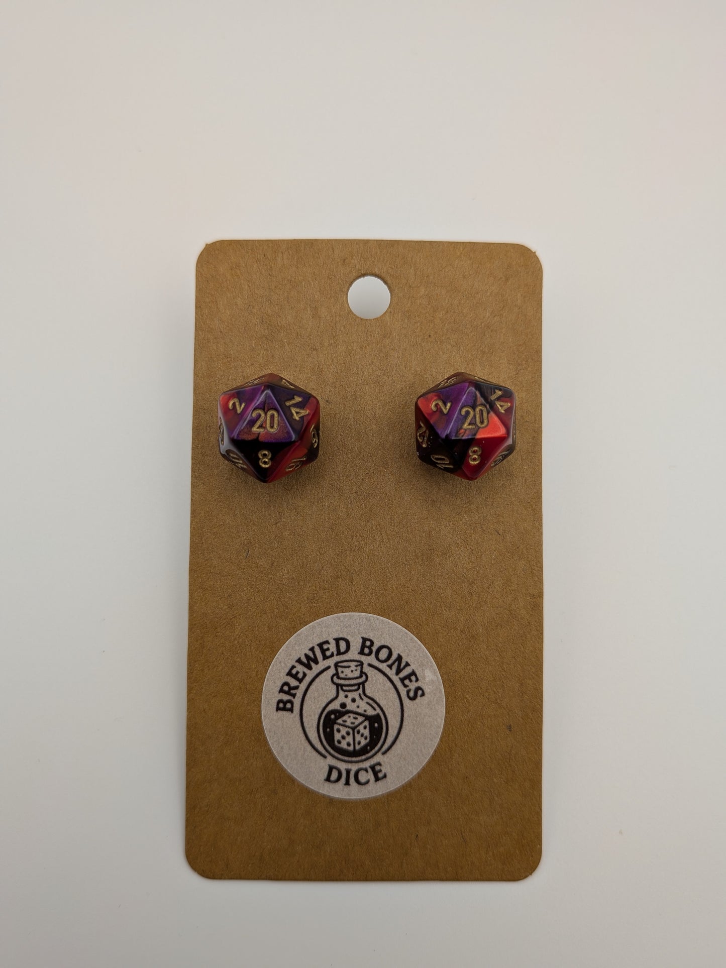Red and Purple D20 Dice Earrings