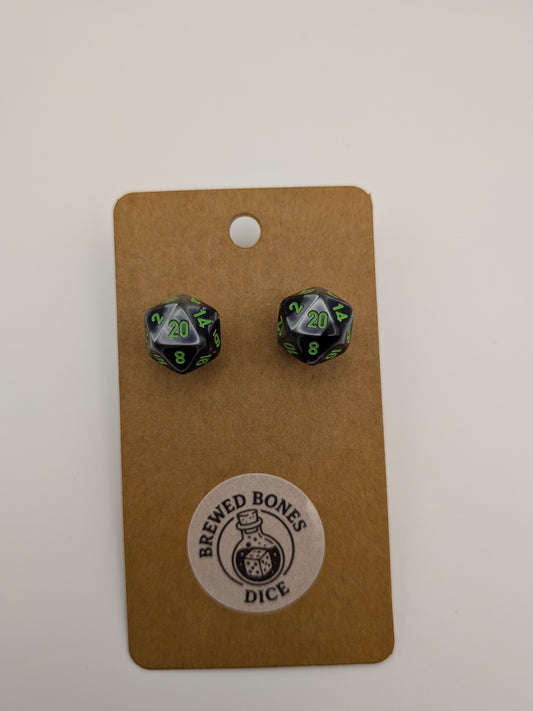 Black and Silver D20 Dice Earrings