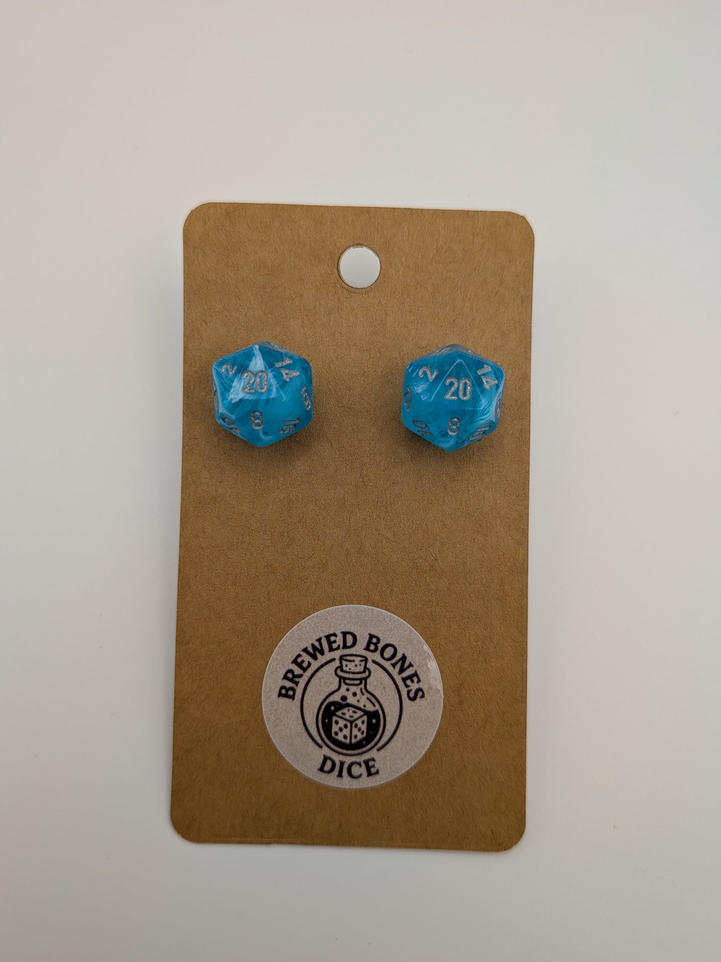 Sky blue and white D20 Dice Earrings
