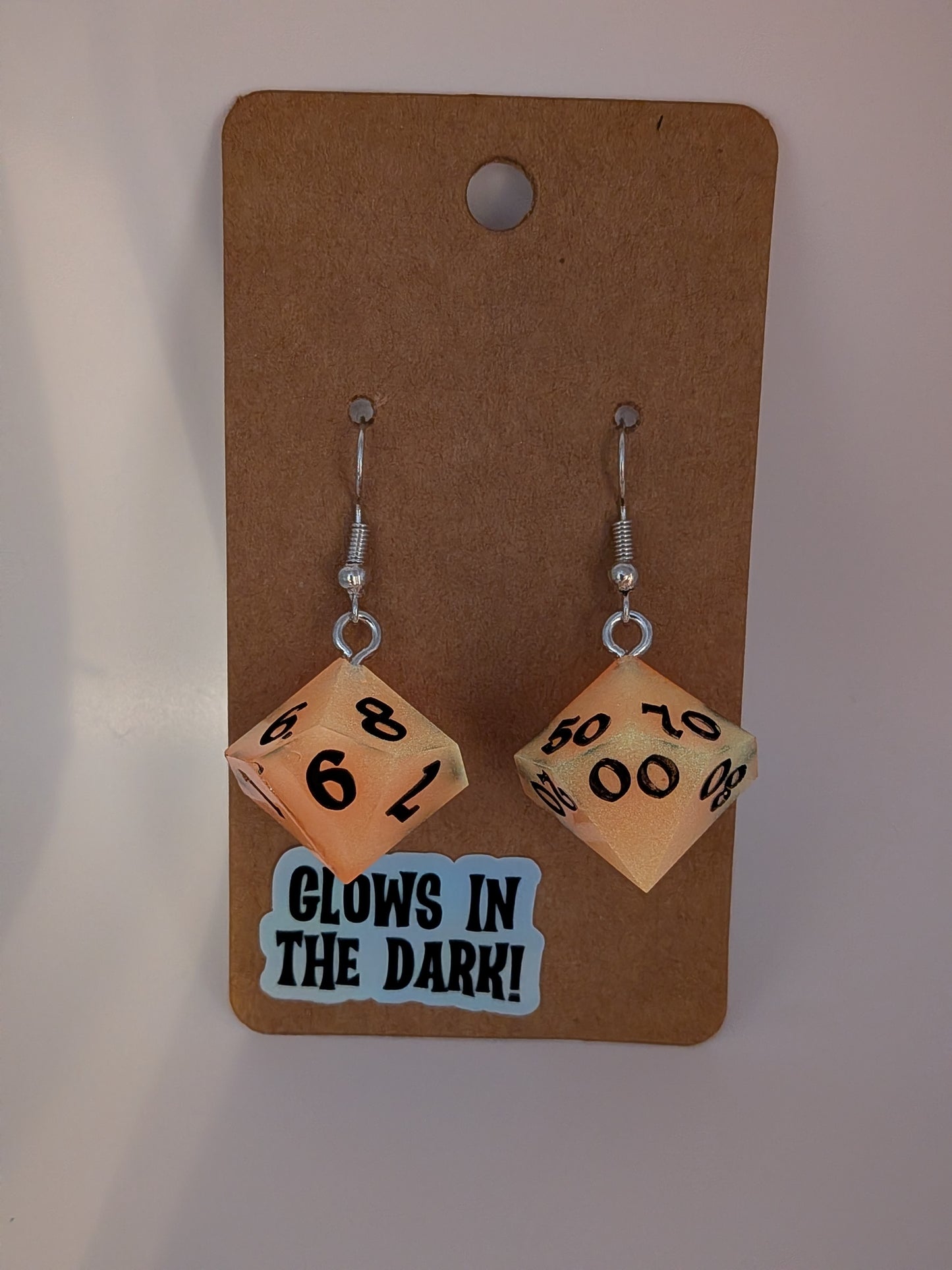 Glow-in-the-Dark Dangly Dice Earrings – Handcrafted Resin Dice Jewelry - Orange/Black