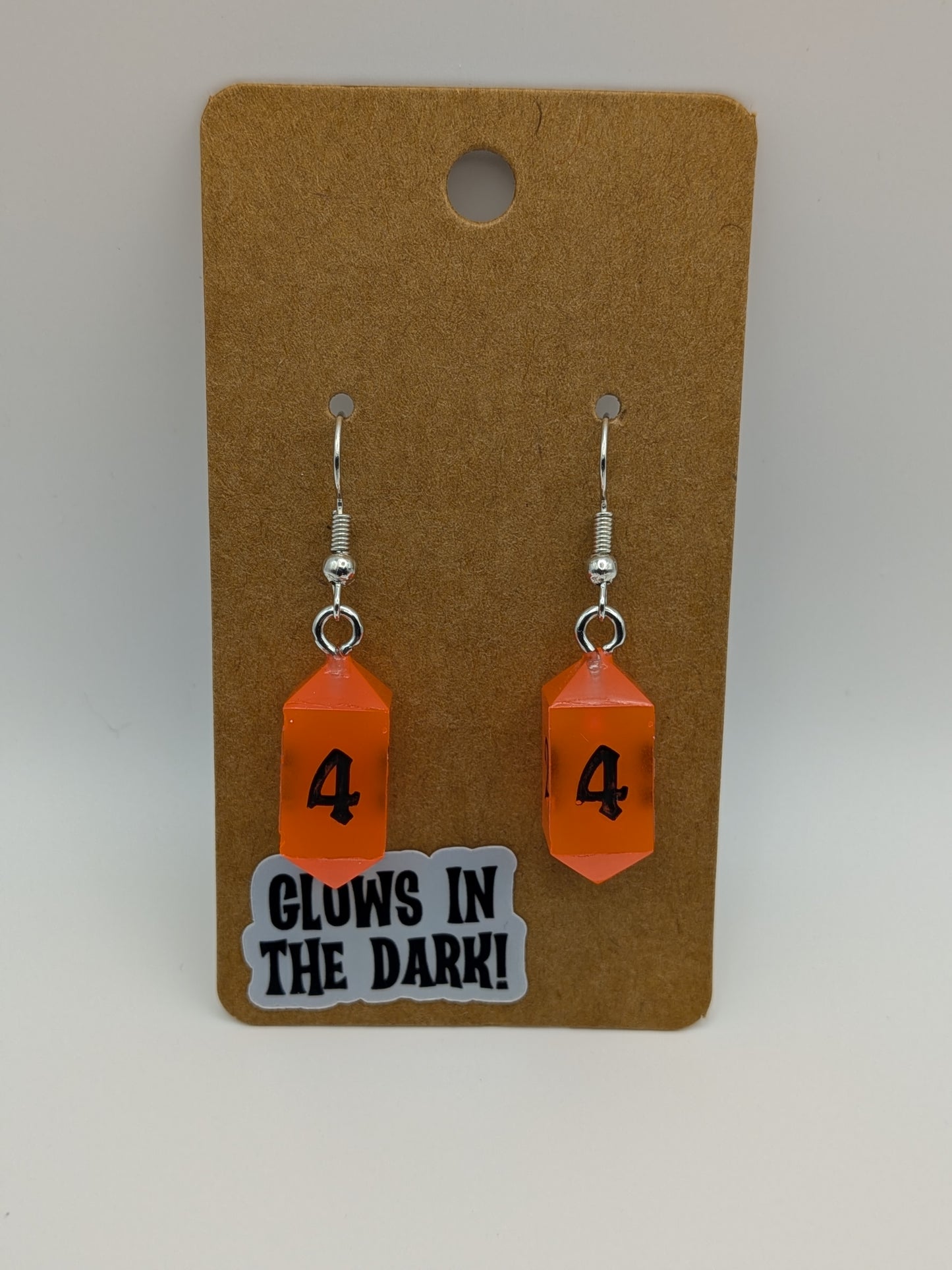 Glow-in-the-Dark Dangly Dice Earrings – Handcrafted Resin Dice Jewelry - Orange/Black