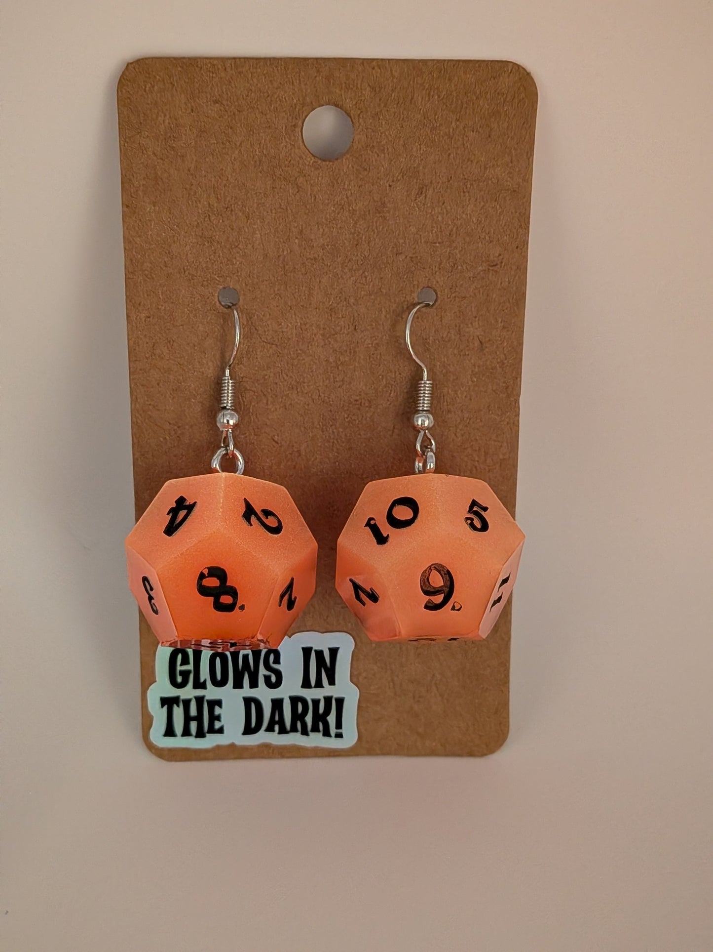 Glow-in-the-Dark Dangly Dice Earrings – Handcrafted Resin Dice Jewelry - Orange/Black